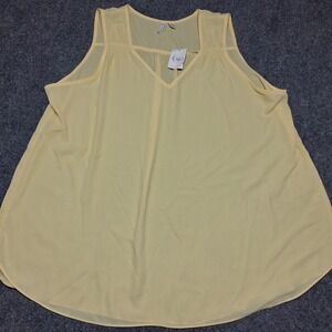 CATO Women's Sleeveless V-Neck Sheer Polyester‎ Yellow Tank Top Size 18/20W